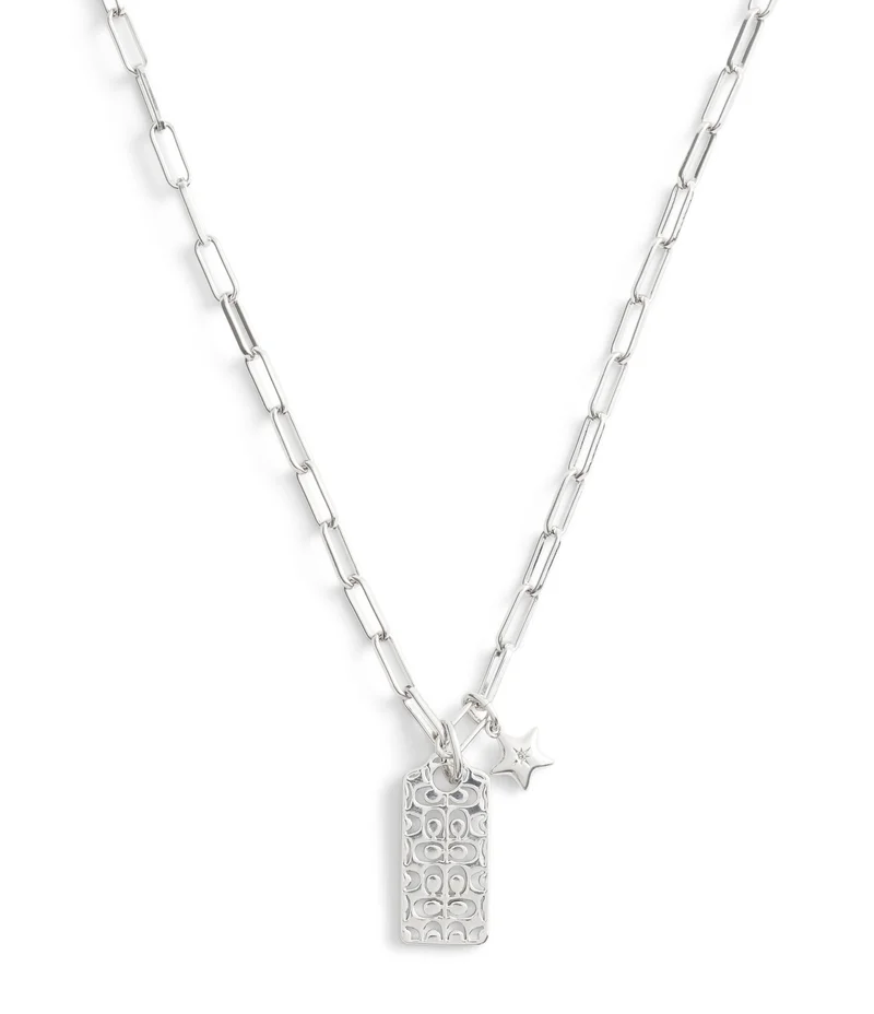 كوتش Signature Quilted Cut Out Hangtag Pendant Necklace